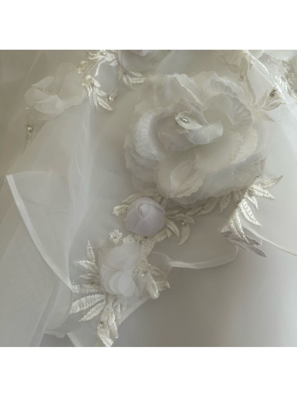 Wedding Gown Size 6 Tiered Tulle One Shoulder 3D Flowers Sequins - Picture 7 of 12